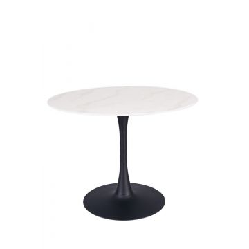 Masa rotunda din sticla si metal, Ontarinio Alb / Negru, Ø100xH76 cm