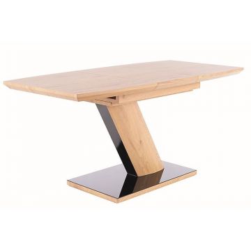 Masa extensibila din MDF, sticla si furnir, Toronto Stejar / Negru, L120-160xl80xH76 cm Masa extensibila din MDF, sticla si furnir, Toronto Stejar / Negru, L120-160xl80xH76 cm