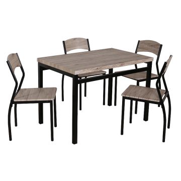 Set masa din MDF si metal + 4 scaune Astro Stejar / Negru, L110xl70xH76 cm