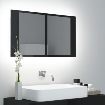 vidaXL Dulap baie cu oglindă & LED negru extralucios 80x12x45 cm acril