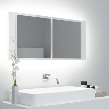 vidaXL Dulap de baie cu oglindă și LED, alb extralucios, 100x12x45 cm