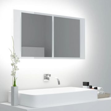 vidaXL Dulap de baie cu oglindă și LED, alb extralucios, 90x12x45 cm
