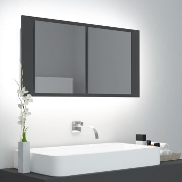 vidaXL Dulap de baie cu oglindă și LED, gri, 90x12x45 cm