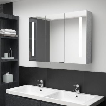 vidaXL Dulap de baie cu oglindă și LED, gri beton, 89x14x62 cm