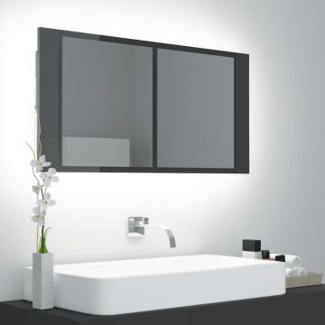 vidaXL Dulap de baie cu oglindă & LED, gri extralucios, 90x12x45 acril