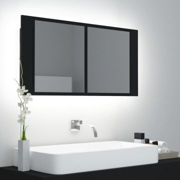 vidaXL Dulap de baie cu oglindă și LED, negru, 90x12x45 cm