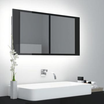 vidaXL Dulap baie cu oglindă & LED negru extralucios 90x12x45 cm acril