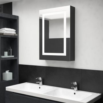 vidaXL Dulap de baie cu oglindă și LED negru strălucitor, 50x13x70 cm