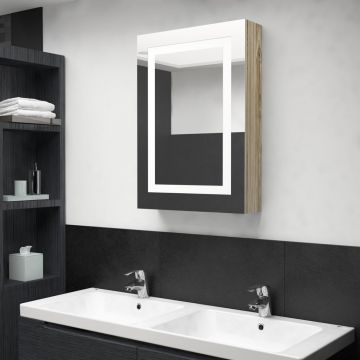 vidaXL Dulap de baie cu oglindă și LED, stejar, 50x13x70 cm vidaXL Dulap de baie cu oglindă și LED, stejar, 50x13x70 cm