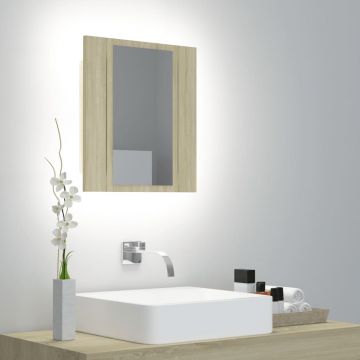 vidaXL Dulap de baie cu oglindă și LED, stejar Sonoma, 40x12x45 cm