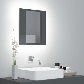 vidaXL Dulap de baie cu oglindă & LED, gri extralucios, 40x12x45 cm