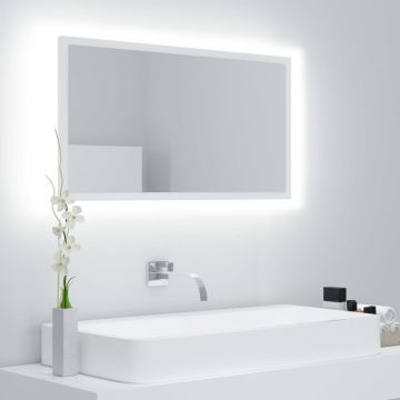 vidaXL Oglindă de baie cu LED, alb, 80x8,5x37 cm, lemn prelucrat