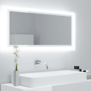 vidaXL Oglindă de baie cu LED, alb extralucios, 100x8,5x37 cm