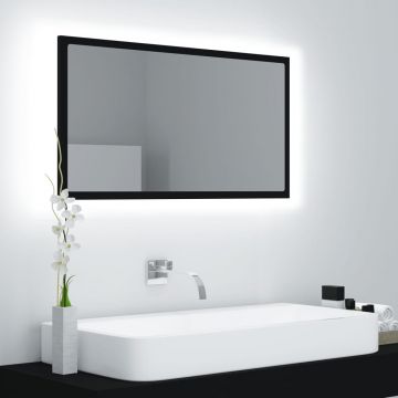 vidaXL Oglindă de baie cu LED, negru, 80x8,5x37 cm, lemn prelucrat