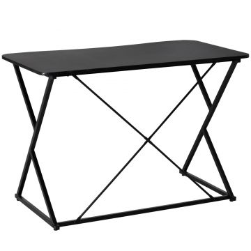 HOMCOM masa de birou pentru camera si oficiu compacta si cu economisire de spatiu, masa de birou moderna din metal si MDF 100x60x75.5cm negru