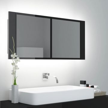 vidaXL Dulap de baie cu oglindă și LED, negru extralucios 100x12x45 cm