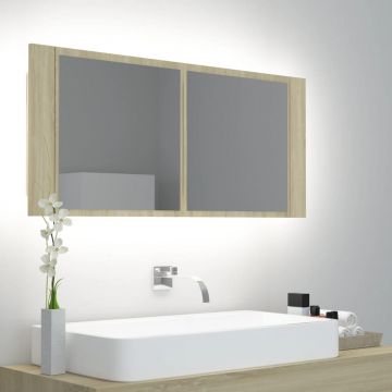 vidaXL Dulap de baie cu oglindă și LED, stejar Sonoma, 100x12x45 cm