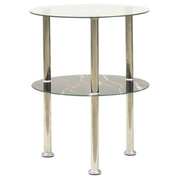 vidaXL Masă laterală 2 niv. transparent/negru 38 cm sticlă securizată