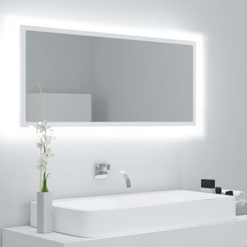 vidaXL Oglindă de baie cu LED, alb, 100x8,5x37 cm, lemn prelucrat