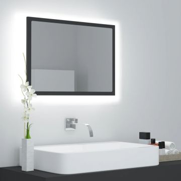 vidaXL Oglindă de baie cu LED, gri, 60x8,5x37 cm, lemn prelucrat
