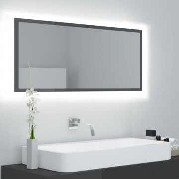 vidaXL Oglindă de baie cu LED, gri extralucios, 100x8,5x37 cm, acril