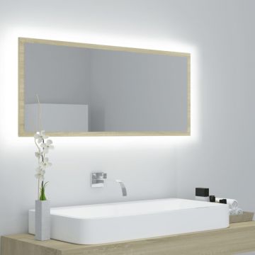 vidaXL Oglindă de baie cu LED, stejar sonoma, 100x8,5x37 cm