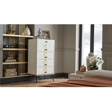 Cabinet din pal, cu 4 sertare si organizator Larina Alb / Natur, l57,8xA43xH111,2 cm