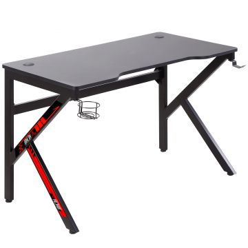 HOMCOM Birou gaming pentru computer, birou PC cu suport pahare si suporturi, negru 120x60x73cm
