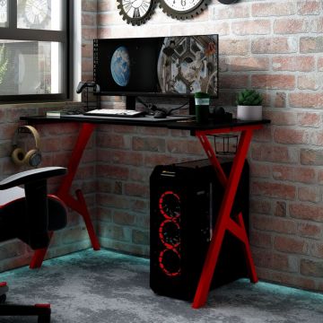 vidaXL Birou de gaming cu picioare formă Y, negru/roșu, 110x60x75 cm