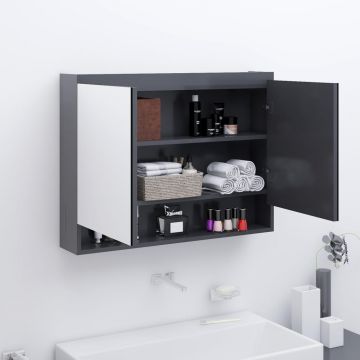 vidaXL Dulap de baie cu oglindă, gri, 80x15x60 cm, MDF
