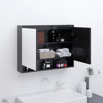 vidaXL Dulap de baie cu oglindă, negru strălucitor, 80x15x60 cm, MDF