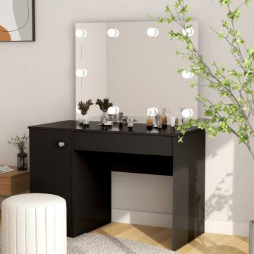 vidaXL Masă de machiaj cu lumini LED, negru , 110x55x145 cm, MDF vidaXL Masă de machiaj cu lumini LED, negru , 110x55x145 cm, MDF