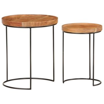 vidaXL Set măsuțe de cafea, 2 piese, lemn masiv de acacia/oțel vidaXL Set măsuțe de cafea, 2 piese, lemn masiv de acacia/oțel