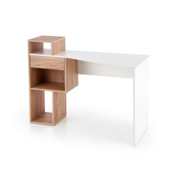Masa de birou din pal, cu 1 sertar, Conti Stejar / Alb, L122xl57xH90 cm