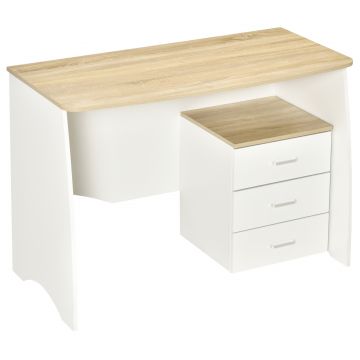 Masa de Birou HOMCOM cu Comoda Moderna din Lemn, Masa de Birou PC pentru Dormitor si Birou, Alb, 110x55x75cm Masa de Birou HOMCOM cu Comoda Moderna din Lemn, Masa de Birou PC pentru Dormitor si Birou, Alb, 110x55x75cm