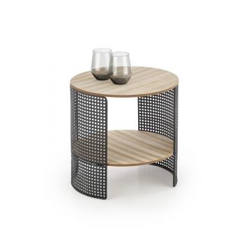 Masa de cafea din MDF, furnir si metal, Trafica Natural / Negru, Ø41xH41 cm Masa de cafea din MDF, furnir si metal, Trafica Natural / Negru, Ø41xH41 cm