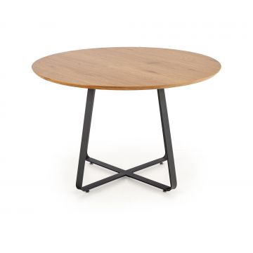 Masa rotunda din MDF, furnir si metal, Lopera II Stejar Auriu / Negru, Ø120xH78 cm