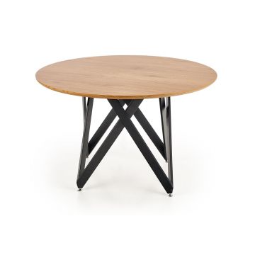 Masa rotunda din MDF si metal, Mozare Stejar Auriu / Negru, Ø120xH75 cm