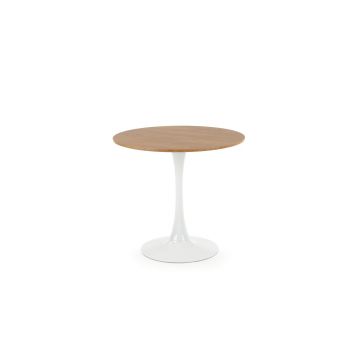 Masa rotunda din MDF si metal, Stephan Stejar Auriu / Alb, Ø80xH73 cm