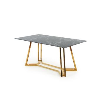Masa din sticla si metal, Konami Negru / Auriu, L160xl90xH75 cm Masa din sticla si metal, Konami Negru / Auriu, L160xl90xH75 cm