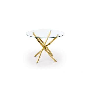 Masa din sticla si metal, Raymond Transparent / Auriu, Ø100xH73 cm Masa din sticla si metal, Raymond Transparent / Auriu, Ø100xH73 cm