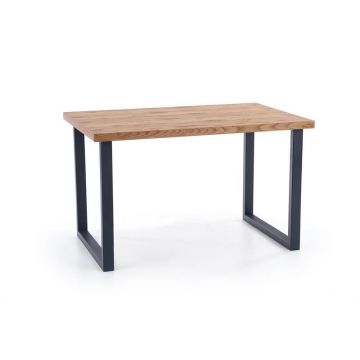 Masa extensibila din lemn, furnir si metal, Horus Stejar Deschis / Negru, L126-206xl80xH76 cm Masa extensibila din lemn, furnir si metal, Horus Stejar Deschis / Negru, L126-206xl80xH76 cm