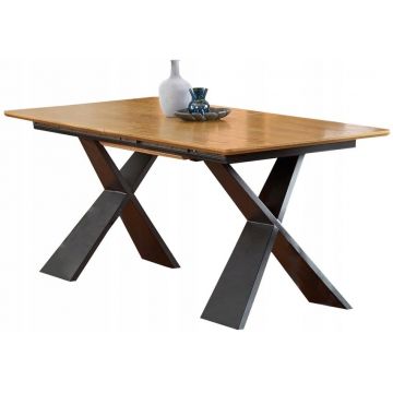 Masa extensibila din MDF, furnir si metal, Chandler Stejar / Negru, L160-220xl90xH75 cm Masa extensibila din MDF, furnir si metal, Chandler Stejar / Negru, L160-220xl90xH75 cm