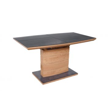 Masa extensibila din MDF si sticla, Concord Gri Inchis / Stejar Auriu, L140-180xl80xH77 cm Masa extensibila din MDF si sticla, Concord Gri Inchis / Stejar Auriu, L140-180xl80xH77 cm