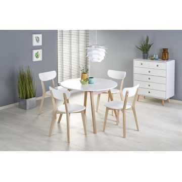 Masa extensibila din pal si lemn, Ruben Alb / Natural, L102-142xl102xH73 cm Masa extensibila din pal si lemn, Ruben Alb / Natural, L102-142xl102xH73 cm