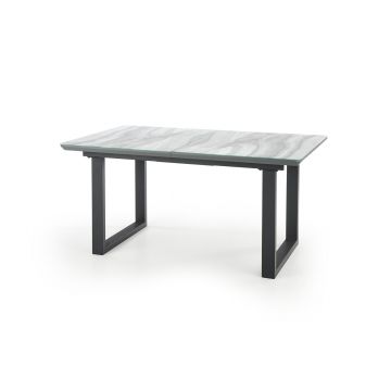 Masa extensibila din sticla, MDF si metal, Marley Alb / Gri / Negru, L160-200xl90xH76 cm Masa extensibila din sticla, MDF si metal, Marley Alb / Gri / Negru, L160-200xl90xH76 cm