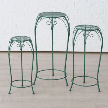 Set 3 masute suport flori din metal, Filton Tall Verde, Ø21xH57 cm / Ø25xH67 cm / Ø30xH77 cm Set 3 masute suport flori din metal, Filton Tall Verde, Ø21xH57 cm / Ø25xH67 cm / Ø30xH77 cm
