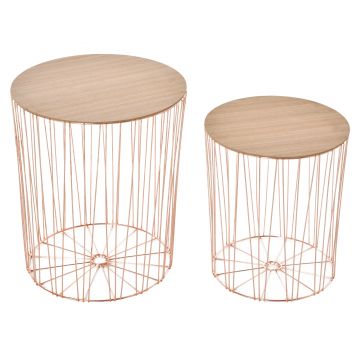 HOMCOM Set 2 Masute Cutie pentru Living, Masute de Cafea pentru Living si Dormitor cu Blat Detasabil, Roz Auriu si Lemn Natur