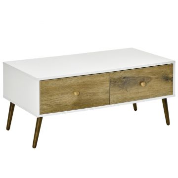 Masuta de Salon HOMCOM in Stil Nordic, Masuta Joasa din Lemn cu 4 Sertare, Dulapior Design, pentru Sufragerie si Camera, Alb si Culoarea Lemnului