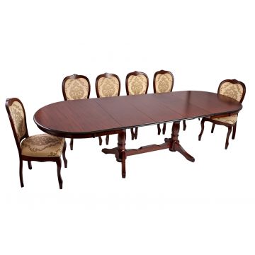 Set LID 48 masa + 6 scaune 160 cm restransa/280 cm extinsa, latime 100 cm, culoare Nuc